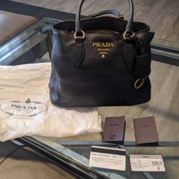 Prada Vitello Phenix Black Leather Tote - Picture 7 of 9